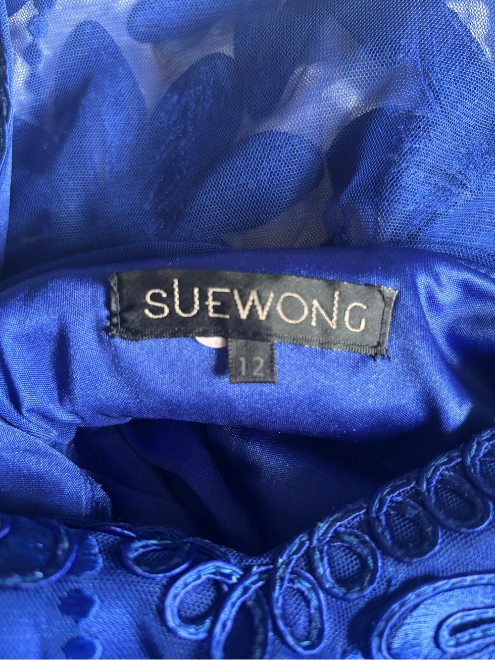 Sue Wong Royal Blue Embroidered V‑Neck Midi Dress - Picture 6 of 7